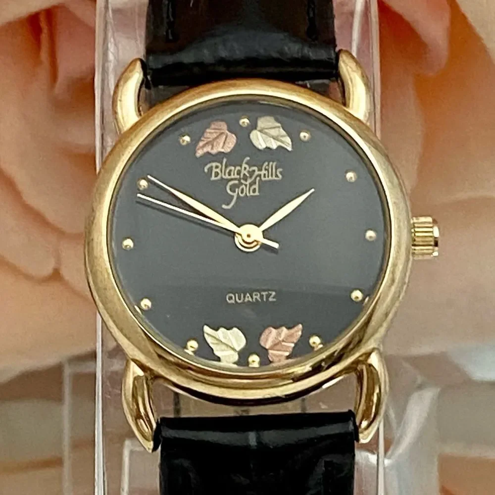 Black Hills Gold Real 12K Gold Leaves on Dial Ladies Watch